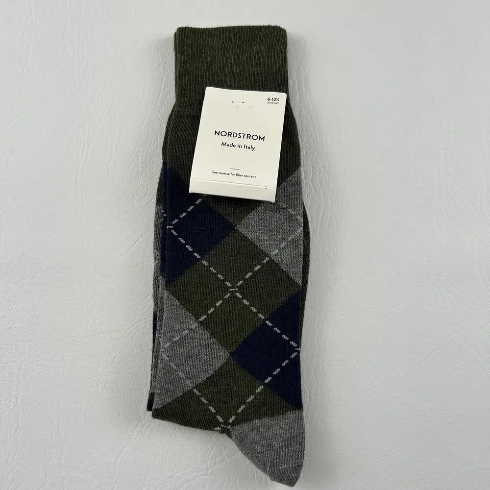 Nordstrom Made in Italy Men’s Crew Socks Argyle Cotton Blend Size 6-12.5